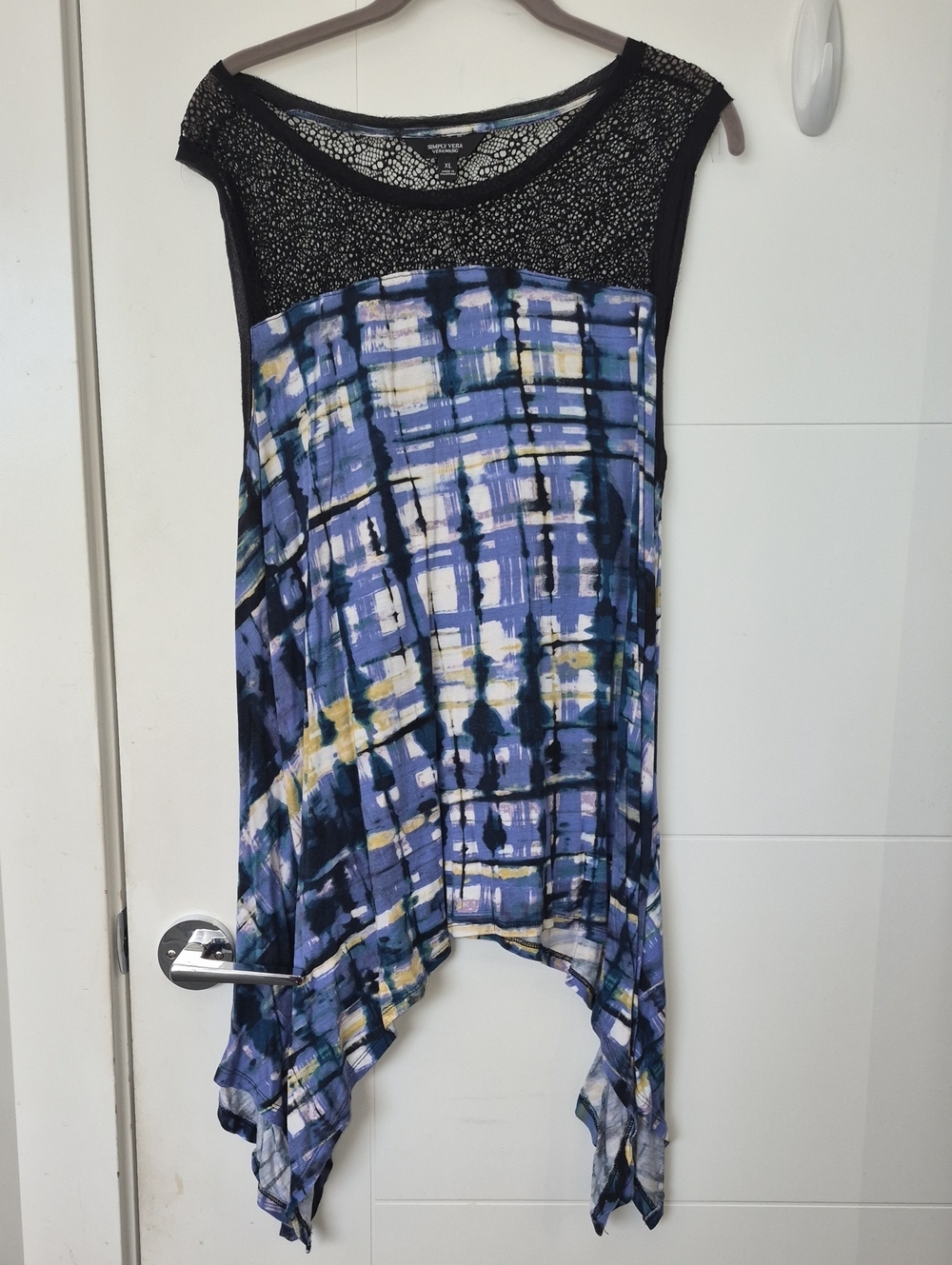 Simply Vera Vera Wang Black Lace Knit with Blue Plaid Accents